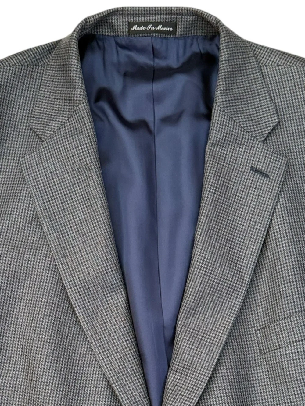 Lauren Ralph Lauren 56R Grey Blue Silk Wool Houndstooth Sport Coat Blazer Mexico